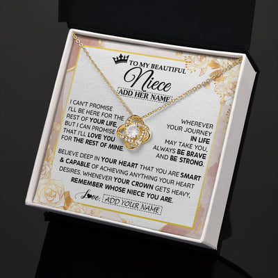 Love Knot Necklace 18K Yellow Gold Finish | 2 | Personalized To My Beautiful Niece Gifts Necklace From Aunt Uncle Crown Jewelry Present On Birthday Niece Christmas Graduation Custom Gift Box Message Card | https://teecentury.