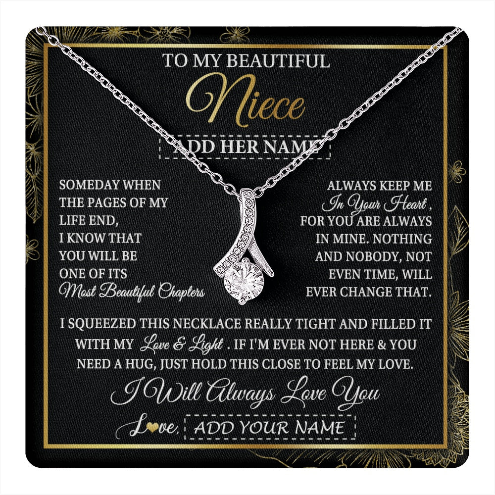 Alluring Beauty Necklace 14K White Gold Finish | 1 | Personalized To My Beautiful Niece Gifts Necklace From Aunt Uncle Feel My Love For Adult Niece Graduation Christmas Customized Gift Box Message Card | https://teecentury.