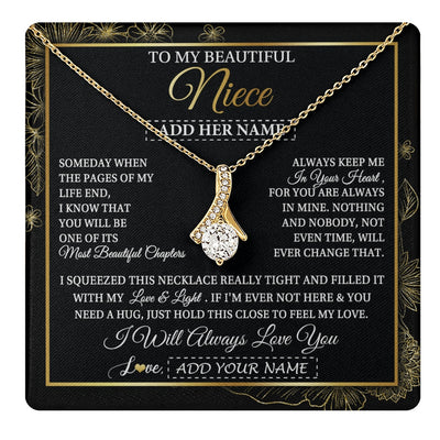 Alluring Beauty Necklace 18K Yellow Gold Finish | 1 | Personalized To My Beautiful Niece Gifts Necklace From Aunt Uncle Feel My Love For Adult Niece Graduation Christmas Customized Gift Box Message Card | https://teecentury.