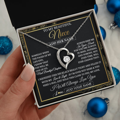 Forever Love Necklace 14K White Gold Finish | 2 | Personalized To My Beautiful Niece Gifts Necklace From Aunt Uncle Feel My Love For Adult Niece Graduation Christmas Customized Gift Box Message Card | https://teecentury.