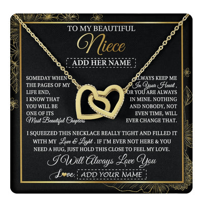 Interlocking Hearts Necklace 18K Yellow Gold Finish | 1 | Personalized To My Beautiful Niece Gifts Necklace From Aunt Uncle Feel My Love For Adult Niece Graduation Christmas Customized Gift Box Message Card | https://teecentury.
