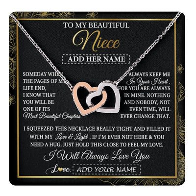 Interlocking Hearts Necklace Stainless Steel & Rose Gold Finish | 1 | Personalized To My Beautiful Niece Gifts Necklace From Aunt Uncle Feel My Love For Adult Niece Graduation Christmas Customized Gift Box Message Card | https://teecentury.