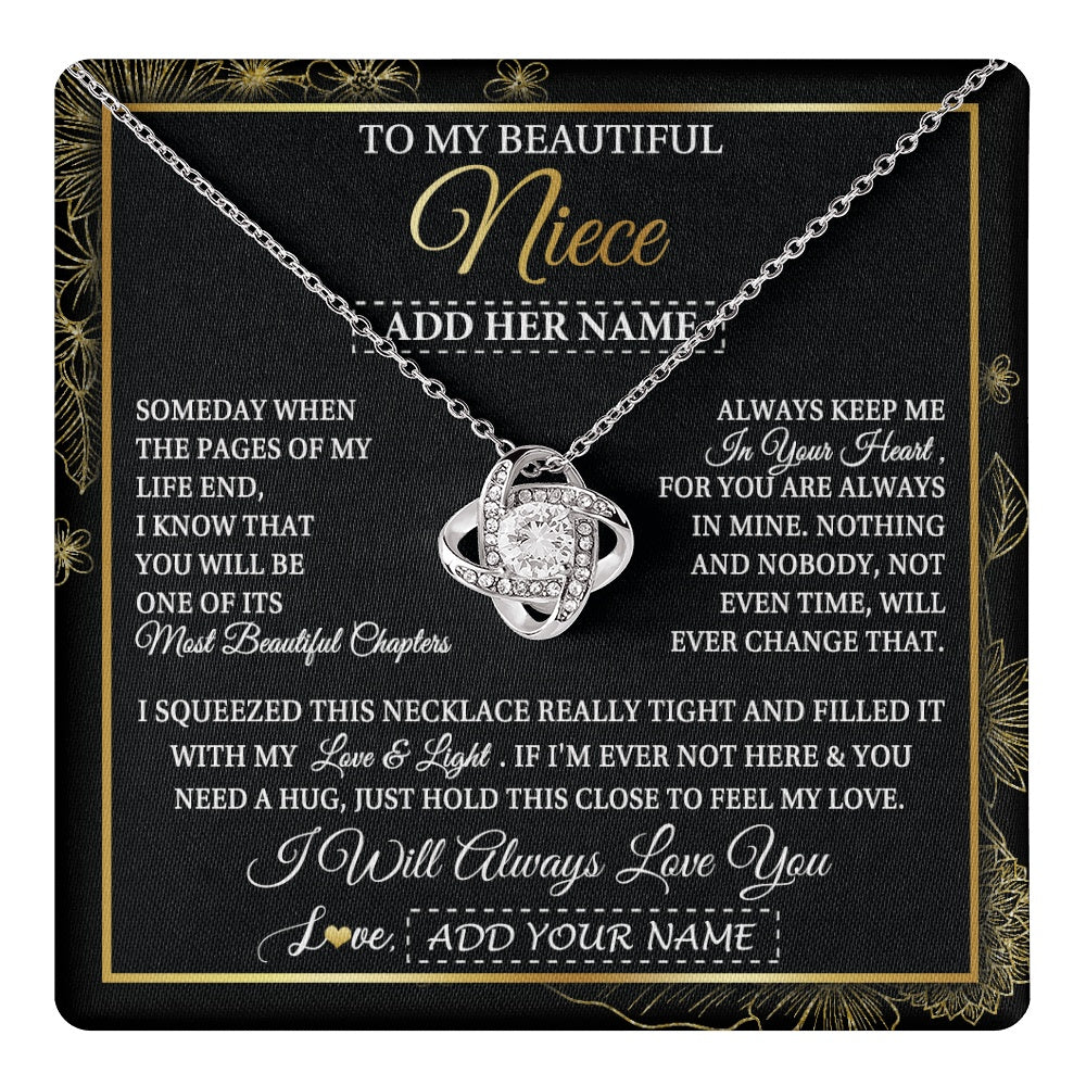 Love Knot Necklace 14K White Gold Finish | 1 | Personalized To My Beautiful Niece Gifts Necklace From Aunt Uncle Feel My Love For Adult Niece Graduation Christmas Customized Gift Box Message Card | https://teecentury.