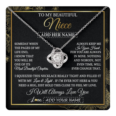 Love Knot Necklace 14K White Gold Finish | 1 | Personalized To My Beautiful Niece Gifts Necklace From Aunt Uncle Feel My Love For Adult Niece Graduation Christmas Customized Gift Box Message Card | https://teecentury.