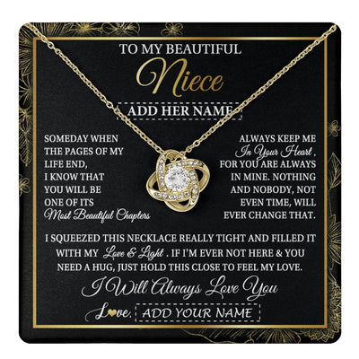 Love Knot Necklace 18K Yellow Gold Finish | 1 | Personalized To My Beautiful Niece Gifts Necklace From Aunt Uncle Feel My Love For Adult Niece Graduation Christmas Customized Gift Box Message Card | https://teecentury.