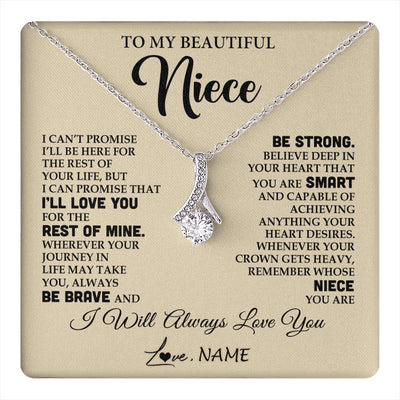 Alluring Beauty Necklace 14K White Gold Finish | 1 | Personalized To My Beautiful Niece Gifts Necklace From Aunt Uncle Inspirational Birthday Gift For Niece Graduation Christmas Customized Gift Box Message Card | teecentury