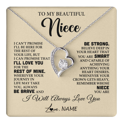Forever Love Necklace 14K White Gold Finish | 1 | Personalized To My Beautiful Niece Gifts Necklace From Aunt Uncle Inspirational Birthday Gift For Niece Graduation Christmas Customized Gift Box Message Card | teecentury