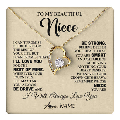 Forever Love Necklace 18K Yellow Gold Finish | 1 | Personalized To My Beautiful Niece Gifts Necklace From Aunt Uncle Inspirational Birthday Gift For Niece Graduation Christmas Customized Gift Box Message Card | teecentury