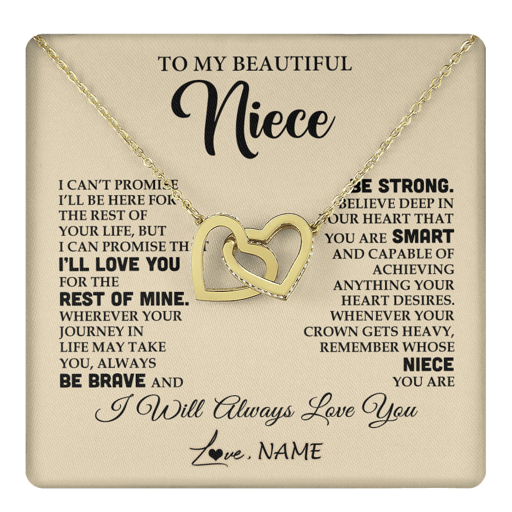 Interlocking Hearts Necklace 18K Yellow Gold Finish | 1 | Personalized To My Beautiful Niece Gifts Necklace From Aunt Uncle Inspirational Birthday Gift For Niece Graduation Christmas Customized Gift Box Message Card | teecentury