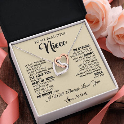 Interlocking Hearts Necklace Stainless Steel & Rose Gold Finish | 2 | Personalized To My Beautiful Niece Gifts Necklace From Aunt Uncle Inspirational Birthday Gift For Niece Graduation Christmas Customized Gift Box Message Card | teecentury