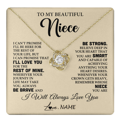 Love Knot Necklace 18K Yellow Gold Finish | 1 | Personalized To My Beautiful Niece Gifts Necklace From Aunt Uncle Inspirational Birthday Gift For Niece Graduation Christmas Customized Gift Box Message Card | teecentury