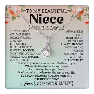 Alluring Beauty Necklace 14K White Gold Finish | 1 | Personalized To My Beautiful Niece Gifts Necklace From Aunt Uncle Love Jewelry For Niece Birthday Gifts Wedding Christmas Customized Gift Box Message Card | teecentury