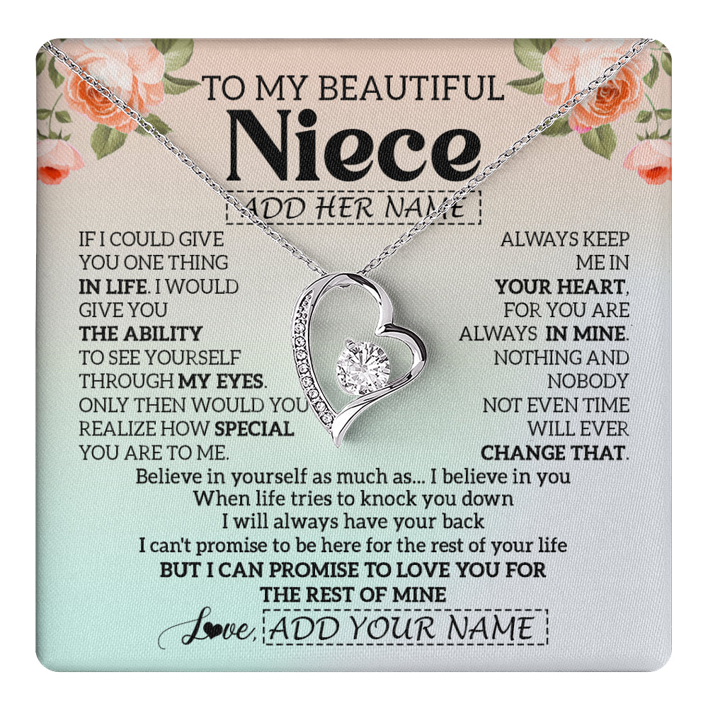 Forever Love Necklace 14K White Gold Finish | 1 | Personalized To My Beautiful Niece Gifts Necklace From Aunt Uncle Love Jewelry For Niece Birthday Gifts Wedding Christmas Customized Gift Box Message Card | teecentury