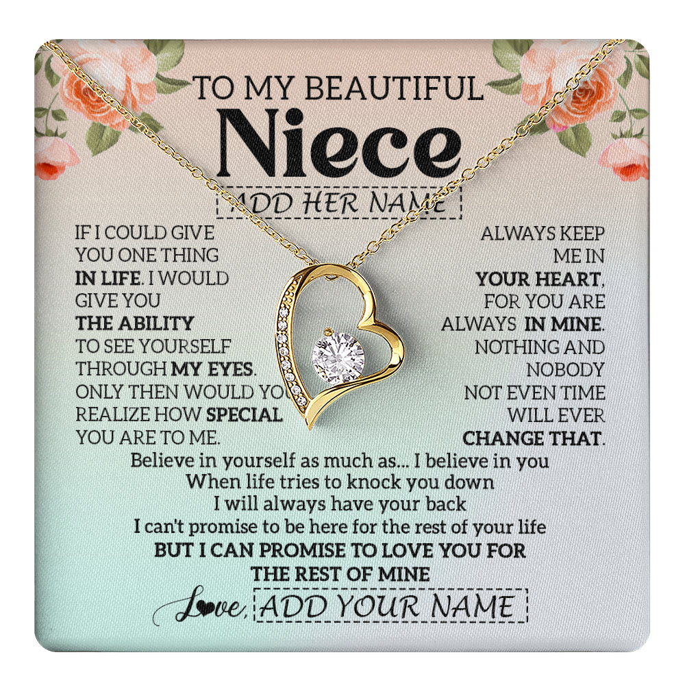 Forever Love Necklace 18K Yellow Gold Finish | 1 | Personalized To My Beautiful Niece Gifts Necklace From Aunt Uncle Love Jewelry For Niece Birthday Gifts Wedding Christmas Customized Gift Box Message Card | teecentury