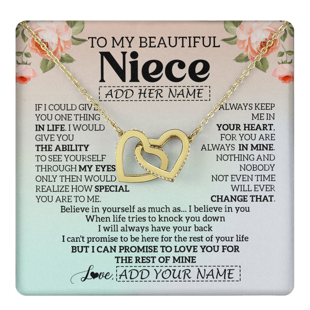 Interlocking Hearts Necklace 18K Yellow Gold Finish | 1 | Personalized To My Beautiful Niece Gifts Necklace From Aunt Uncle Love Jewelry For Niece Birthday Gifts Wedding Christmas Customized Gift Box Message Card | teecentury