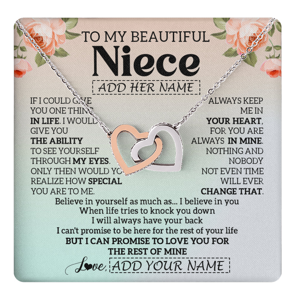 Interlocking Hearts Necklace Stainless Steel & Rose Gold Finish | 1 | Personalized To My Beautiful Niece Gifts Necklace From Aunt Uncle Love Jewelry For Niece Birthday Gifts Wedding Christmas Customized Gift Box Message Card | teecentury