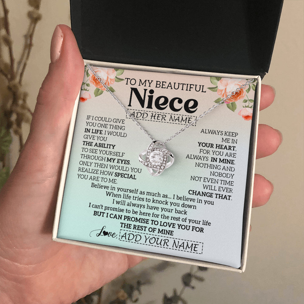 Love Knot Necklace 14K White Gold Finish | 2 | Personalized To My Beautiful Niece Gifts Necklace From Aunt Uncle Love Jewelry For Niece Birthday Gifts Wedding Christmas Customized Gift Box Message Card | teecentury