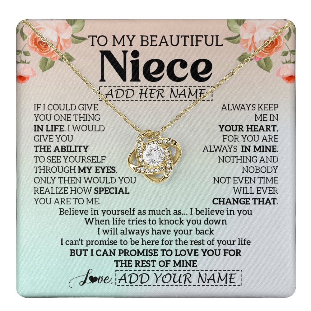 Love Knot Necklace 18K Yellow Gold Finish | 1 | Personalized To My Beautiful Niece Gifts Necklace From Aunt Uncle Love Jewelry For Niece Birthday Gifts Wedding Christmas Customized Gift Box Message Card | teecentury