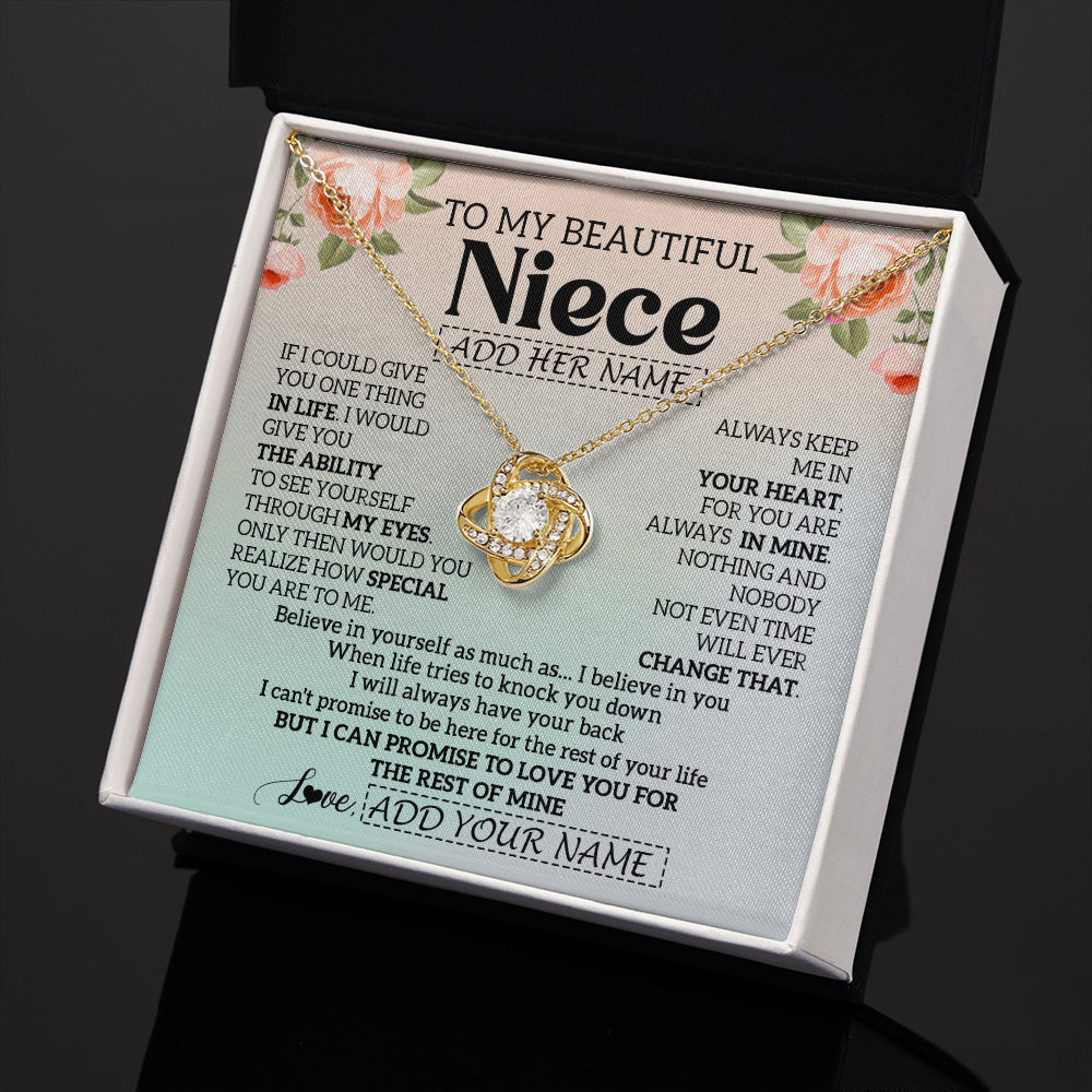 Love Knot Necklace 18K Yellow Gold Finish | 2 | Personalized To My Beautiful Niece Gifts Necklace From Aunt Uncle Love Jewelry For Niece Birthday Gifts Wedding Christmas Customized Gift Box Message Card | teecentury
