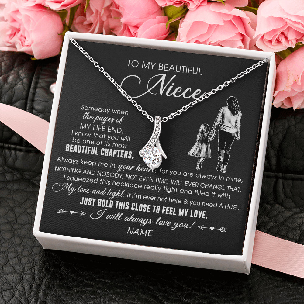 Alluring Beauty Necklace 14K White Gold Finish | 2 | Personalized To My Beautiful Niece Necklace From Aunt Auntie Always Love You Niece Birthday Graduation Christmas Customized Gift Box Message Card | teecentury