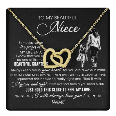 Interlocking Hearts Necklace 18K Yellow Gold Finish | 1 | Personalized To My Beautiful Niece Necklace From Aunt Auntie Always Love You Niece Birthday Graduation Christmas Customized Gift Box Message Card | teecentury