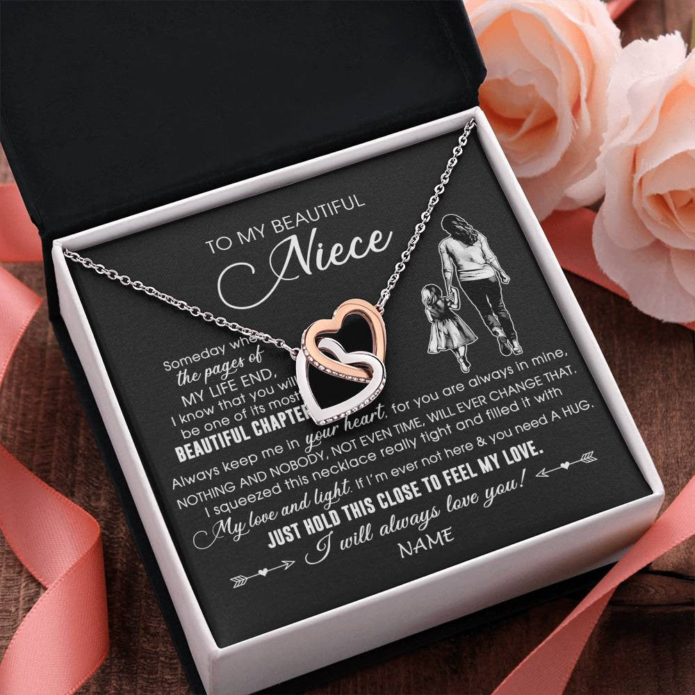 Interlocking Hearts Necklace Stainless Steel & Rose Gold Finish | 2 | Personalized To My Beautiful Niece Necklace From Aunt Auntie Always Love You Niece Birthday Graduation Christmas Customized Gift Box Message Card | teecentury
