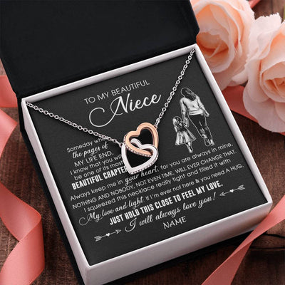 Interlocking Hearts Necklace Stainless Steel & Rose Gold Finish | 2 | Personalized To My Beautiful Niece Necklace From Aunt Auntie Always Love You Niece Birthday Graduation Christmas Customized Gift Box Message Card | teecentury