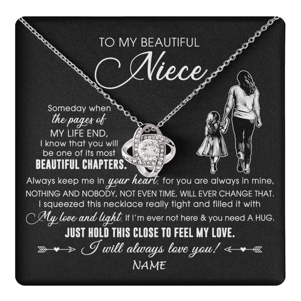 Love Knot Necklace 14K White Gold Finish | 1 | Personalized To My Beautiful Niece Necklace From Aunt Auntie Always Love You Niece Birthday Graduation Christmas Customized Gift Box Message Card | teecentury