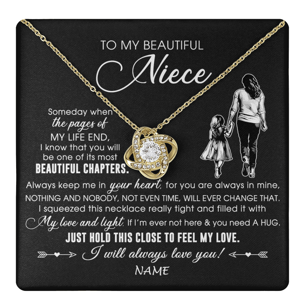 Love Knot Necklace 18K Yellow Gold Finish | 1 | Personalized To My Beautiful Niece Necklace From Aunt Auntie Always Love You Niece Birthday Graduation Christmas Customized Gift Box Message Card | teecentury