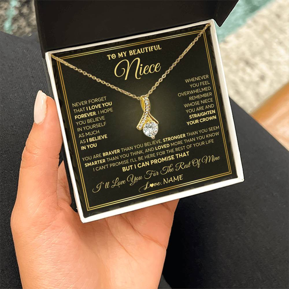 Alluring Beauty Necklace 18K Yellow Gold Finish | 2 | Personalized To My Beautiful Niece Necklace From Aunt Auntie I Love You Jewelry Gifts For Niece Birthday Graduation Christmas Customized Gift Box Message Card | teecentury