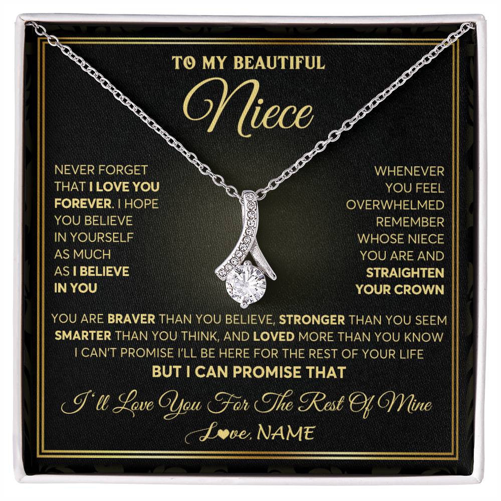 Alluring Beauty Necklace 14K White Gold Finish | 1 | Personalized To My Beautiful Niece Necklace From Aunt Auntie I Love You Jewelry Gifts For Niece Birthday Graduation Christmas Customized Gift Box Message Card | teecentury