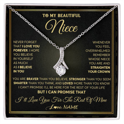 Alluring Beauty Necklace 14K White Gold Finish | 1 | Personalized To My Beautiful Niece Necklace From Aunt Auntie I Love You Jewelry Gifts For Niece Birthday Graduation Christmas Customized Gift Box Message Card | teecentury