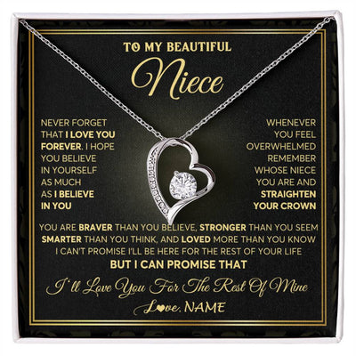 Forever Love Necklace 14K White Gold Finish | 1 | Personalized To My Beautiful Niece Necklace From Aunt Auntie I Love You Jewelry Gifts For Niece Birthday Graduation Christmas Customized Gift Box Message Card | teecentury