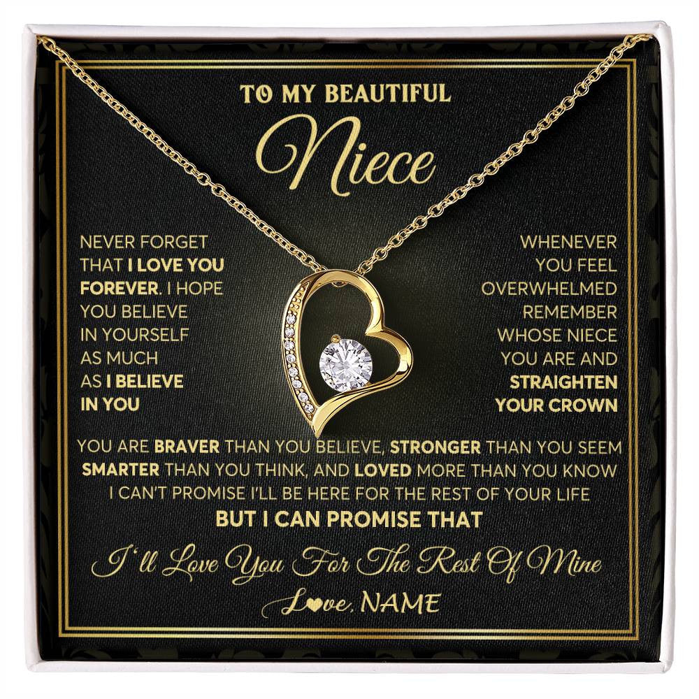 Forever Love Necklace 18K Yellow Gold Finish | 1 | Personalized To My Beautiful Niece Necklace From Aunt Auntie I Love You Jewelry Gifts For Niece Birthday Graduation Christmas Customized Gift Box Message Card | teecentury