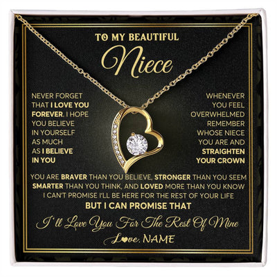 Forever Love Necklace 18K Yellow Gold Finish | 1 | Personalized To My Beautiful Niece Necklace From Aunt Auntie I Love You Jewelry Gifts For Niece Birthday Graduation Christmas Customized Gift Box Message Card | teecentury