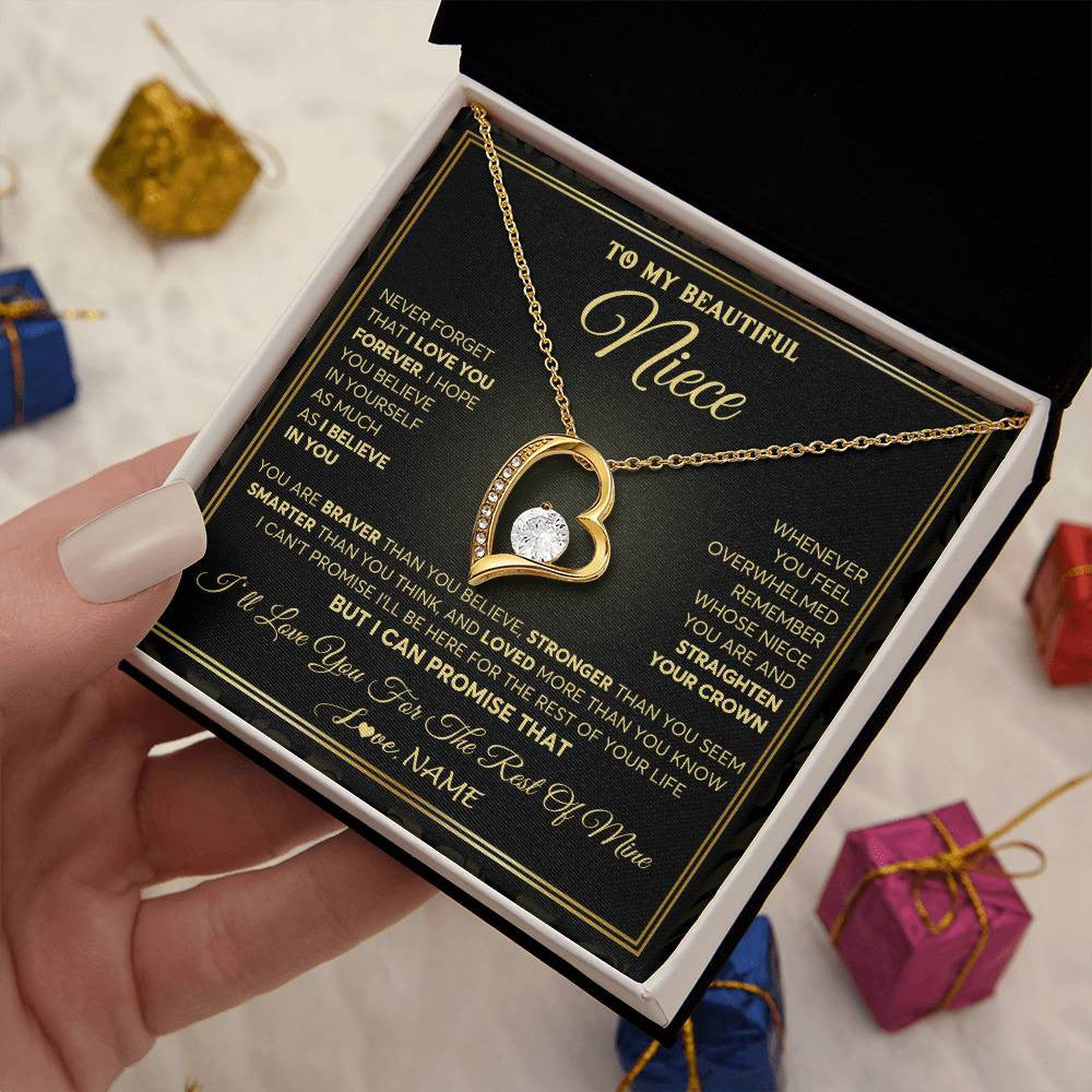 Forever Love Necklace 18K Yellow Gold Finish | 2 | Personalized To My Beautiful Niece Necklace From Aunt Auntie I Love You Jewelry Gifts For Niece Birthday Graduation Christmas Customized Gift Box Message Card | teecentury