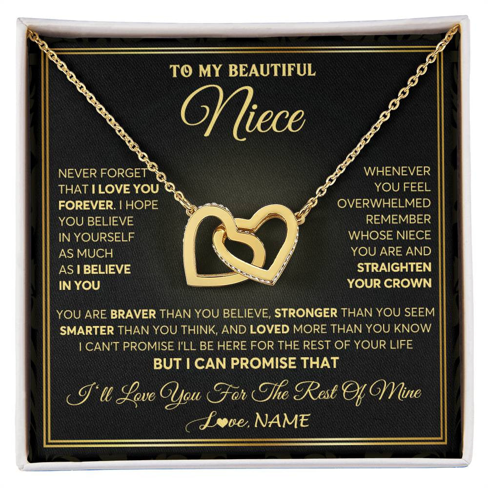 Interlocking Hearts Necklace 18K Yellow Gold Finish | 1 | Personalized To My Beautiful Niece Necklace From Aunt Auntie I Love You Jewelry Gifts For Niece Birthday Graduation Christmas Customized Gift Box Message Card | teecentury