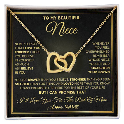Interlocking Hearts Necklace 18K Yellow Gold Finish | 1 | Personalized To My Beautiful Niece Necklace From Aunt Auntie I Love You Jewelry Gifts For Niece Birthday Graduation Christmas Customized Gift Box Message Card | teecentury