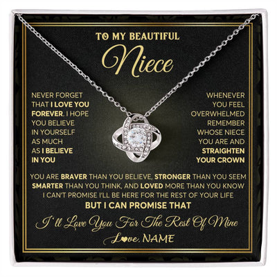 Love Knot Necklace 14K White Gold Finish | 1 | Personalized To My Beautiful Niece Necklace From Aunt Auntie I Love You Jewelry Gifts For Niece Birthday Graduation Christmas Customized Gift Box Message Card | teecentury