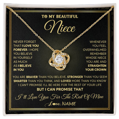 Love Knot Necklace 18K Yellow Gold Finish | 1 | Personalized To My Beautiful Niece Necklace From Aunt Auntie I Love You Jewelry Gifts For Niece Birthday Graduation Christmas Customized Gift Box Message Card | teecentury