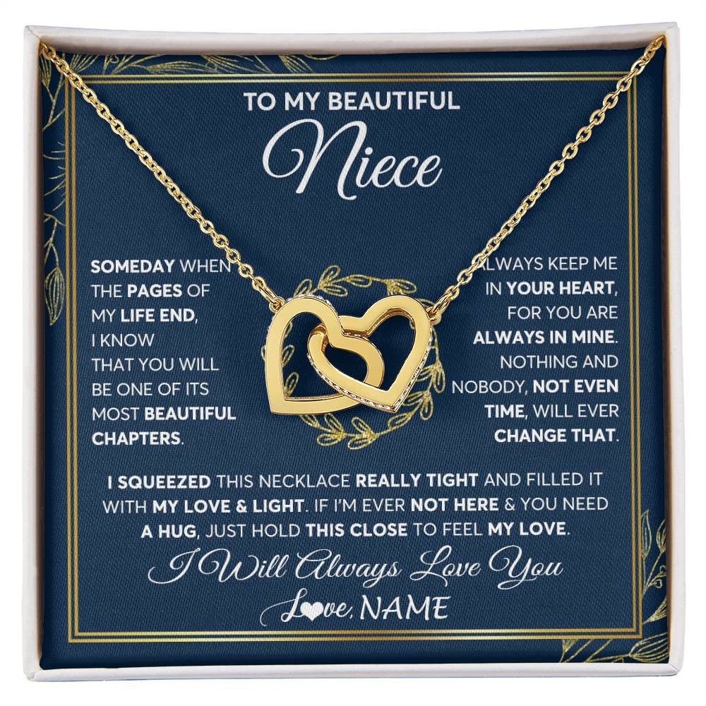 Interlocking Hearts Necklace 18K Yellow Gold Finish | Personalized To My Beautiful Niece Necklace From Aunt Auntie Uncle Someday Niece Birthday Christmas Jewelry Charm Present Customized Gift Box Message Card | teecentury