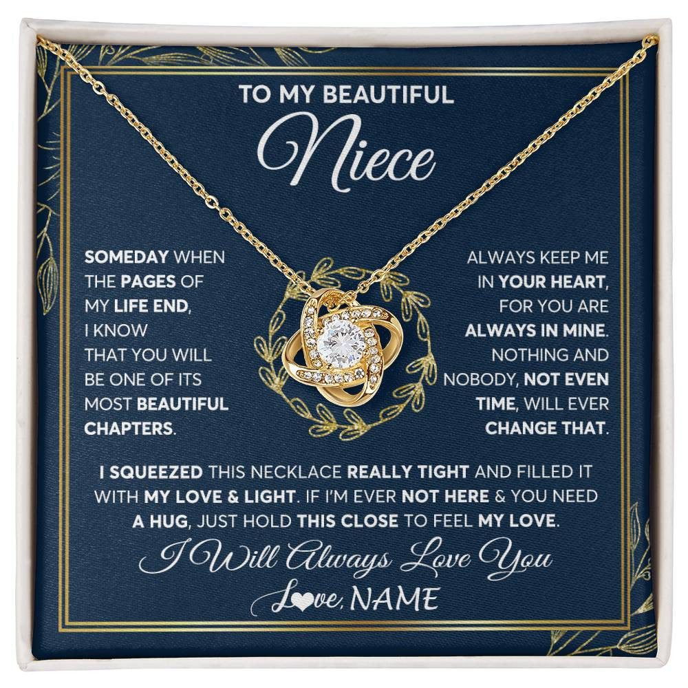 Love Knot Necklace 18K Yellow Gold Finish | Personalized To My Beautiful Niece Necklace From Aunt Auntie Uncle Someday Niece Birthday Christmas Jewelry Charm Present Customized Gift Box Message Card | teecentury