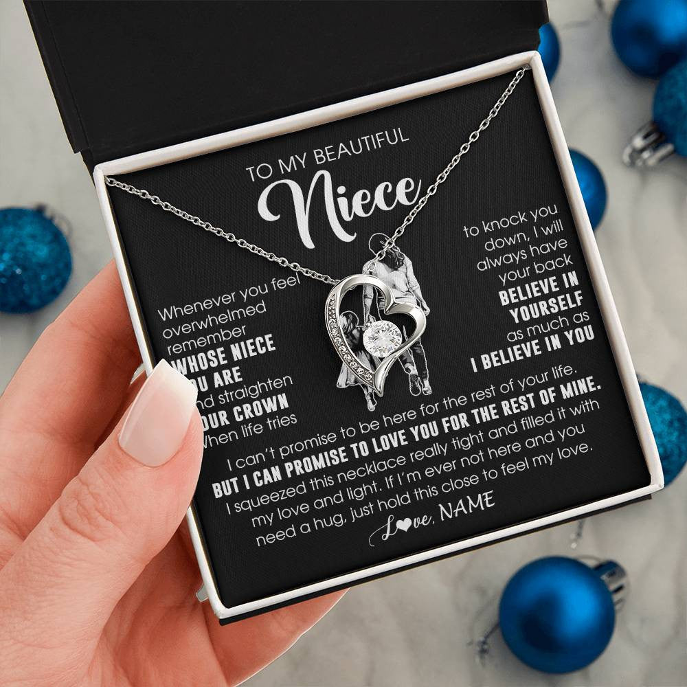Forever Love Necklace 14K White Gold Finish | 2 | Personalized To My Beautiful Niece Necklace From Aunt Believe In Yourself Niece Birthday Gifts Jewelry Graduation Christmas Customized Message Card | teecentury