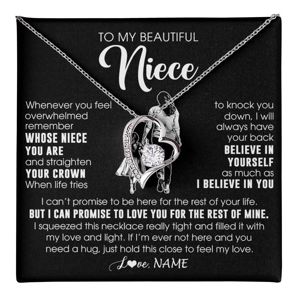 Forever Love Necklace 14K White Gold Finish | 1 | Personalized To My Beautiful Niece Necklace From Aunt Believe In Yourself Niece Birthday Gifts Jewelry Graduation Christmas Customized Message Card | teecentury