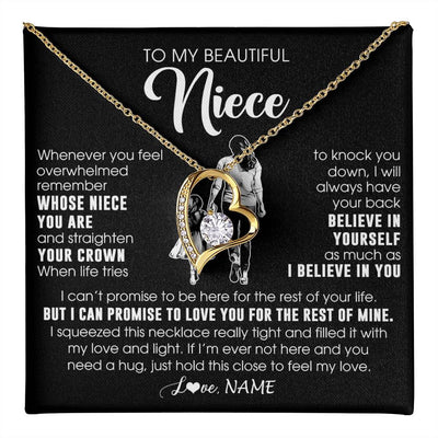 Forever Love Necklace 18K Yellow Gold Finish | 1 | Personalized To My Beautiful Niece Necklace From Aunt Believe In Yourself Niece Birthday Gifts Jewelry Graduation Christmas Customized Message Card | teecentury