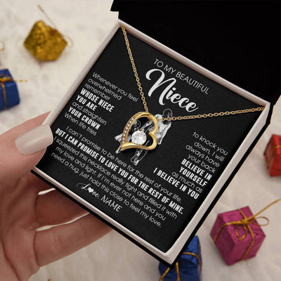 Forever Love Necklace 18K Yellow Gold Finish | 2 | Personalized To My Beautiful Niece Necklace From Aunt Believe In Yourself Niece Birthday Gifts Jewelry Graduation Christmas Customized Message Card | teecentury