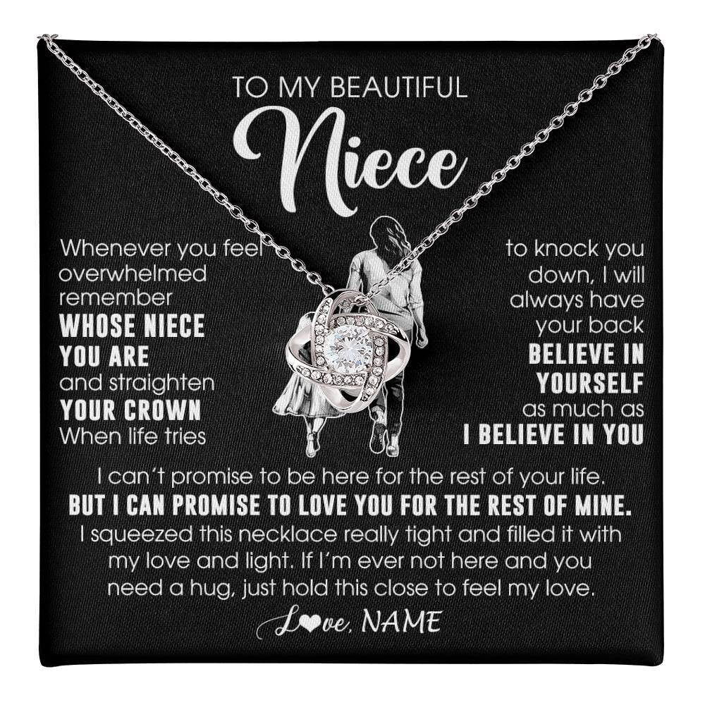 Love Knot Necklace 14K White Gold Finish | 1 | Personalized To My Beautiful Niece Necklace From Aunt Believe In Yourself Niece Birthday Gifts Jewelry Graduation Christmas Customized Message Card | teecentury