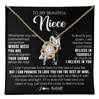 Love Knot Necklace 18K Yellow Gold Finish | 1 | Personalized To My Beautiful Niece Necklace From Aunt Believe In Yourself Niece Birthday Gifts Jewelry Graduation Christmas Customized Message Card | teecentury