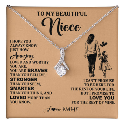Alluring Beauty Necklace 14K White Gold Finish | 1 | Personalized To My Beautiful Niece Necklace From Aunt Promise To Love You Niece Birthday Valentines Day Graduation Christmas Customized Gift Box Message Card | teecentury