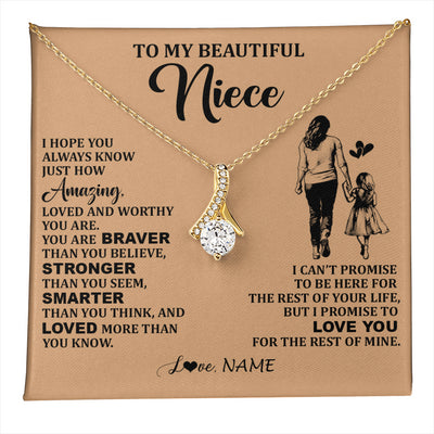 Alluring Beauty Necklace 18K Yellow Gold Finish | 1 | Personalized To My Beautiful Niece Necklace From Aunt Promise To Love You Niece Birthday Valentines Day Graduation Christmas Customized Gift Box Message Card | teecentury